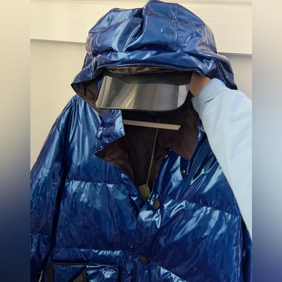 New Mr & Mrs Italy Metallic Blue Padded Rain Coat Size Medium - Picture 12 of 14